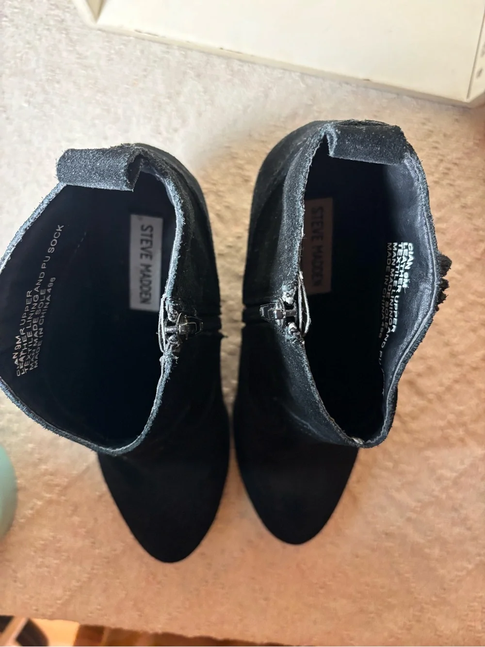 Steve Madden Black Suede Ankle Booties with Stacked Wood Heel